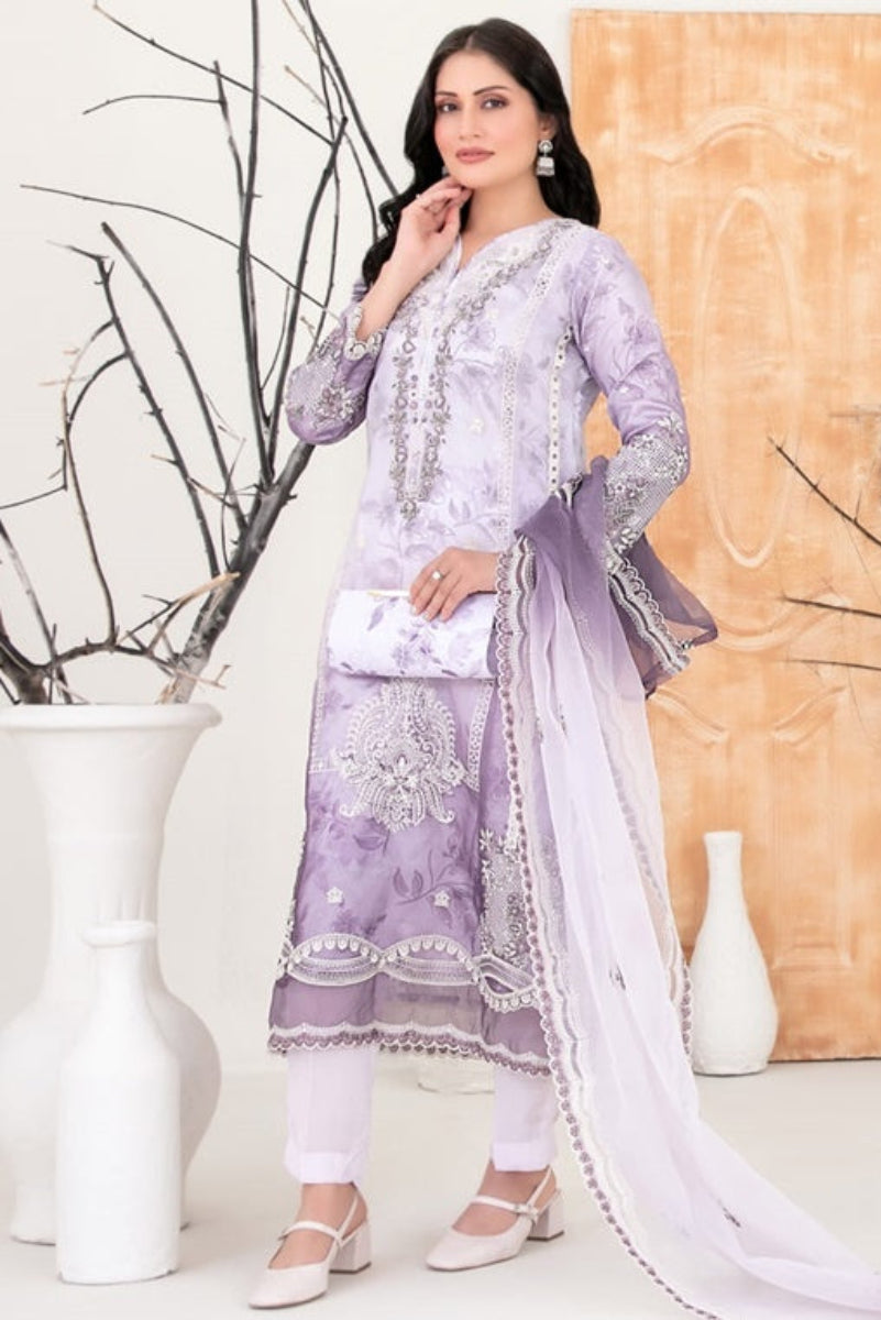 Elegant Lavender Embroidered Organza Suit