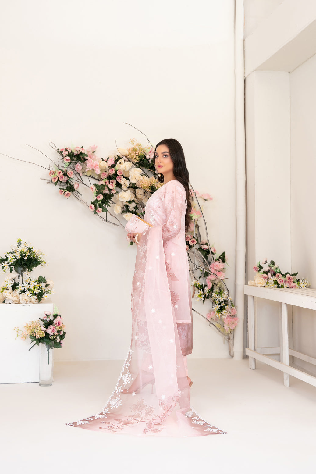 3 Piece Stitched Organza  Suit
