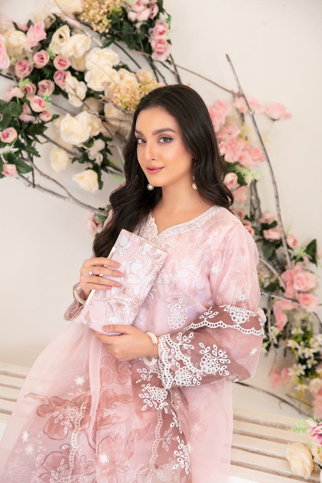 3 Piece Stitched Organza  Suit