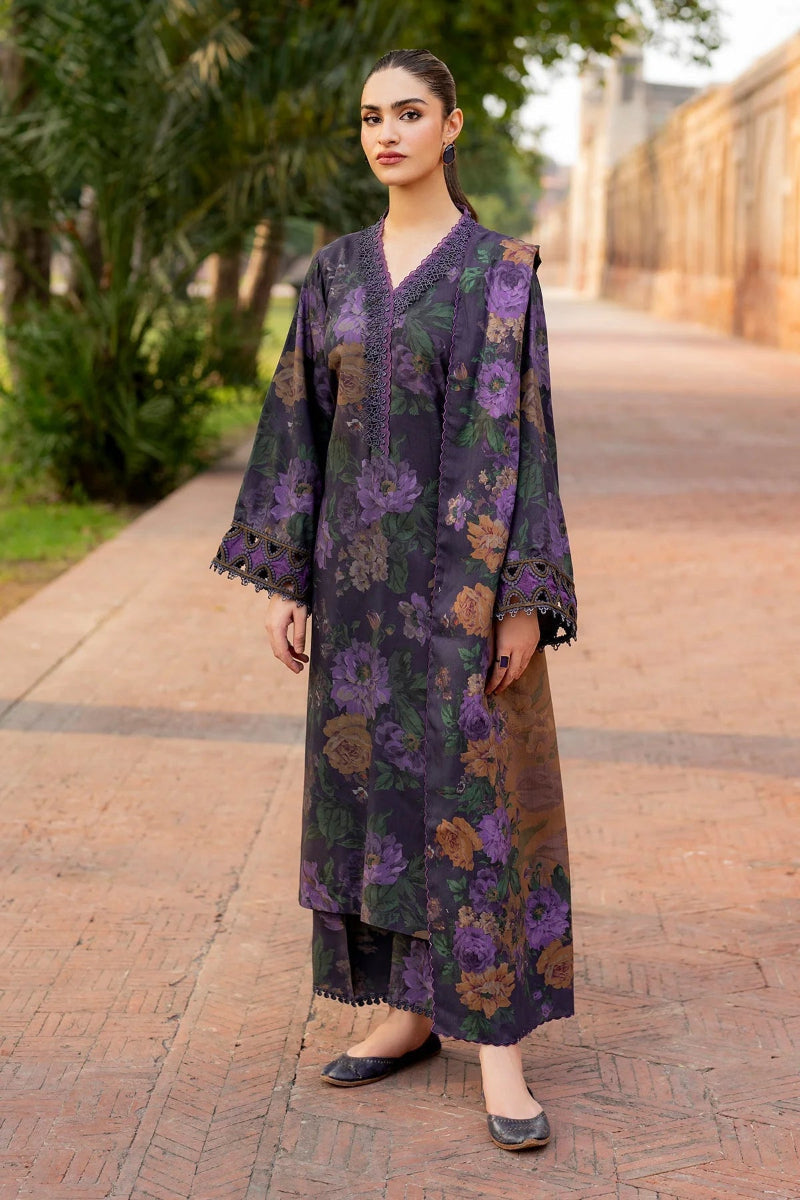 03-Piece Embroiderd Lawn Suit With Elegant Digital Printed Chiffon Dupatta