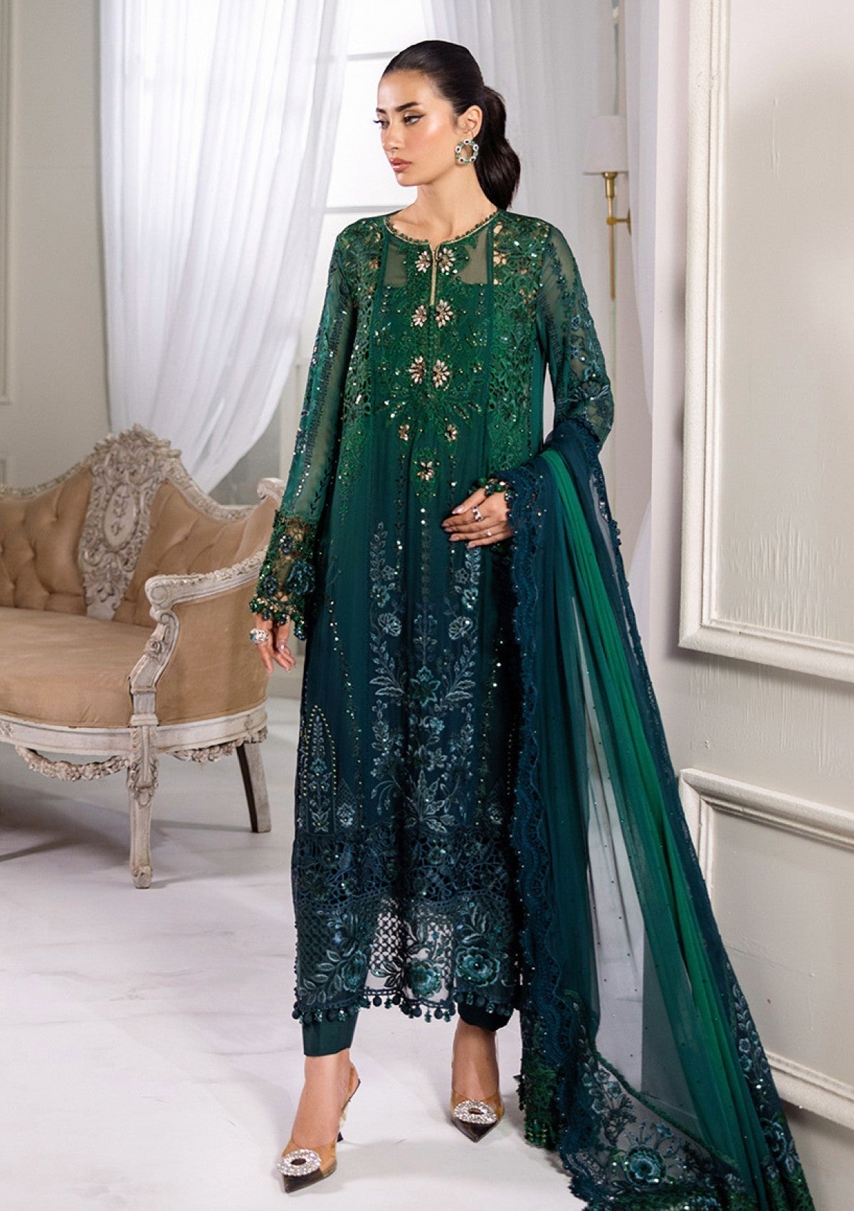 Chiffon Collection | Luxury Tie & Dye Embroidered 3-Piece Suit