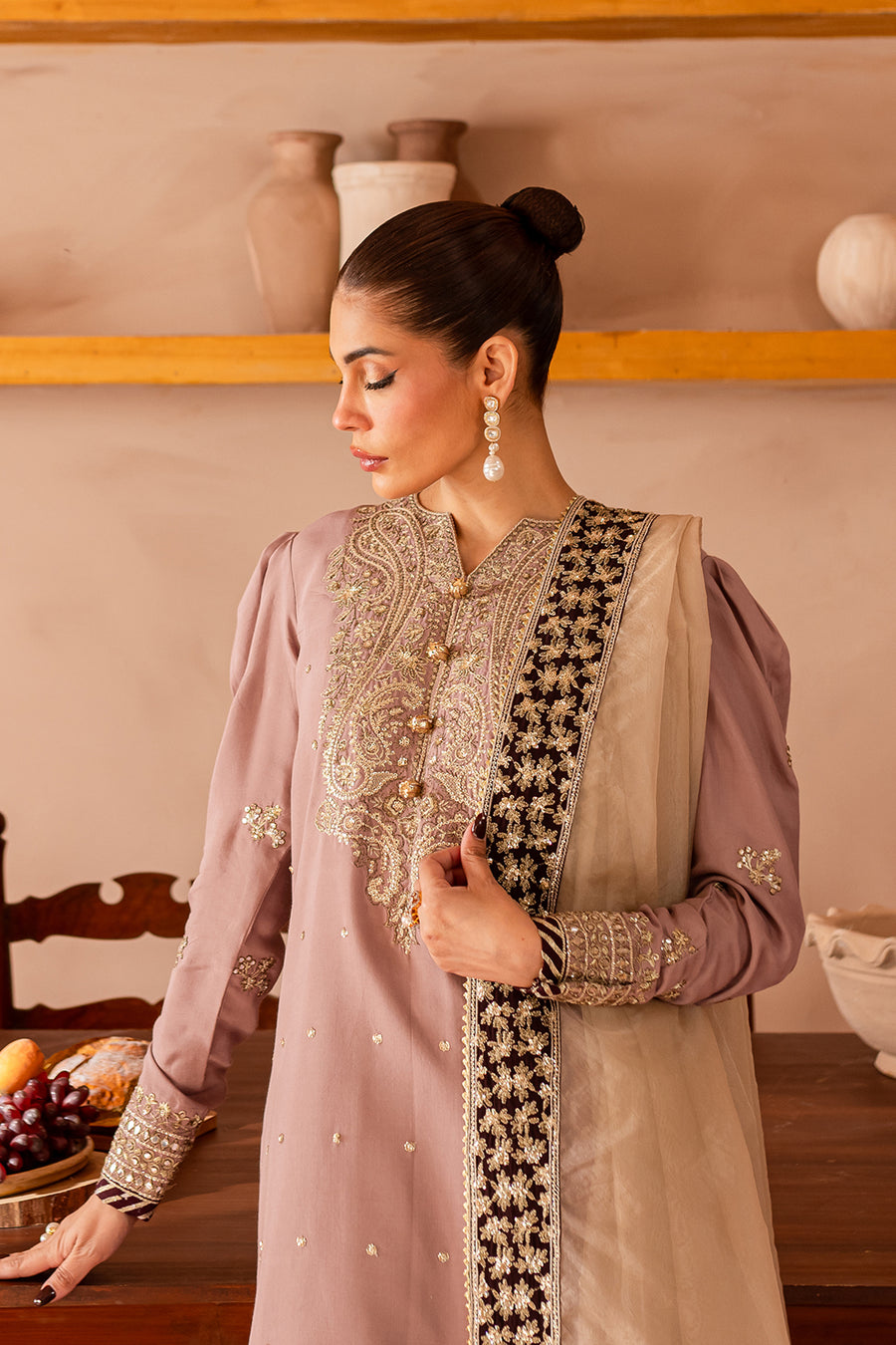3 Piece Stitched Raw Silk Dress