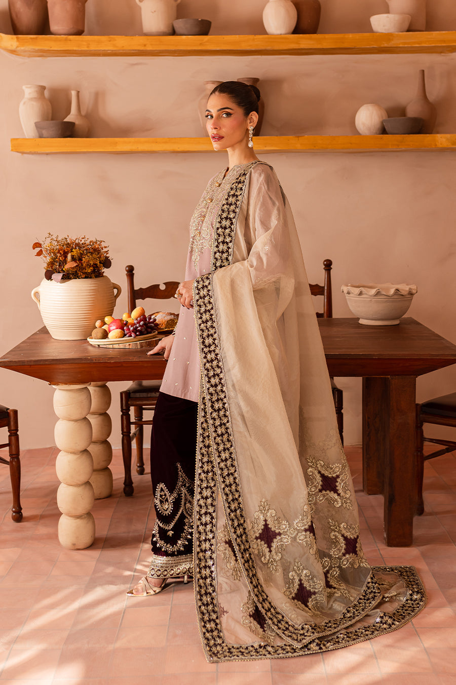 3 Piece Stitched Raw Silk Dress
