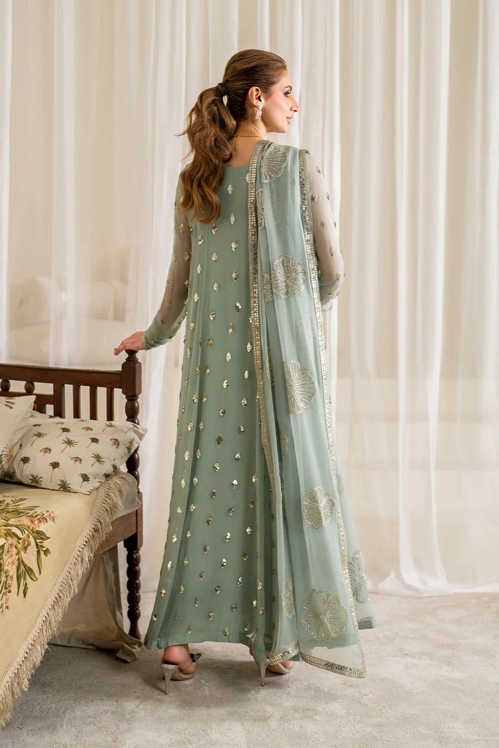 Stitched Embroidered Chiffon Suit