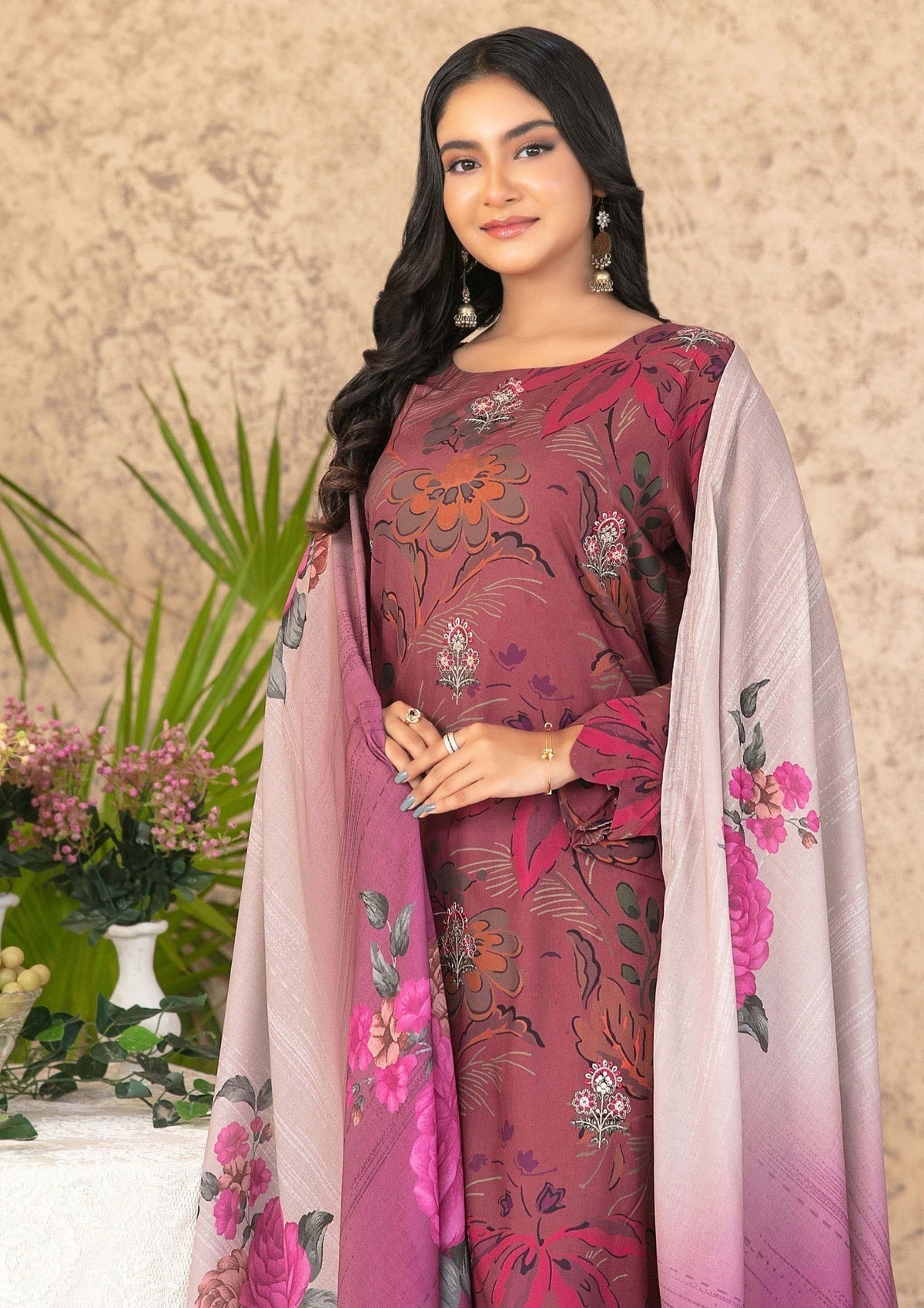 3-Piece Stitched Digital Printed Staple Fabric Collection with Exclusive Shawl Dupatta