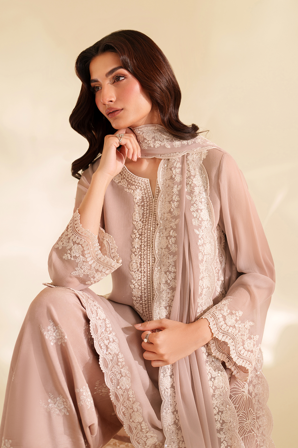3 Piece Stitched Chiffon Suit - Ready To Wear