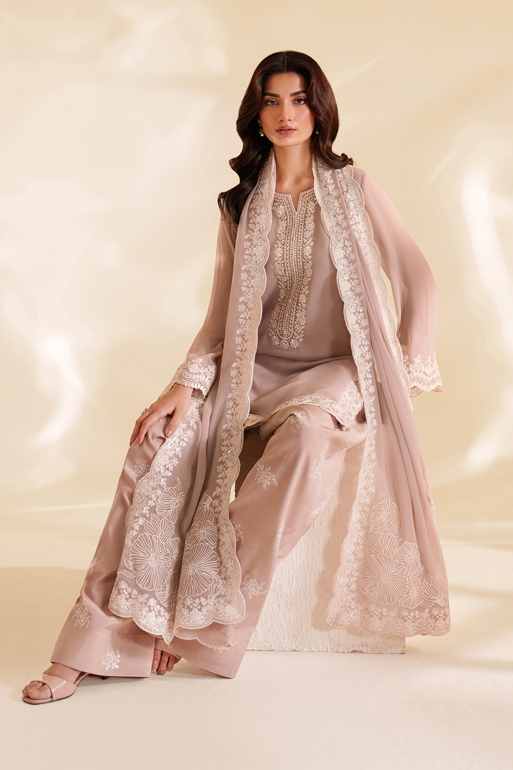 3 Piece Stitched Chiffon Suit - Ready To Wear