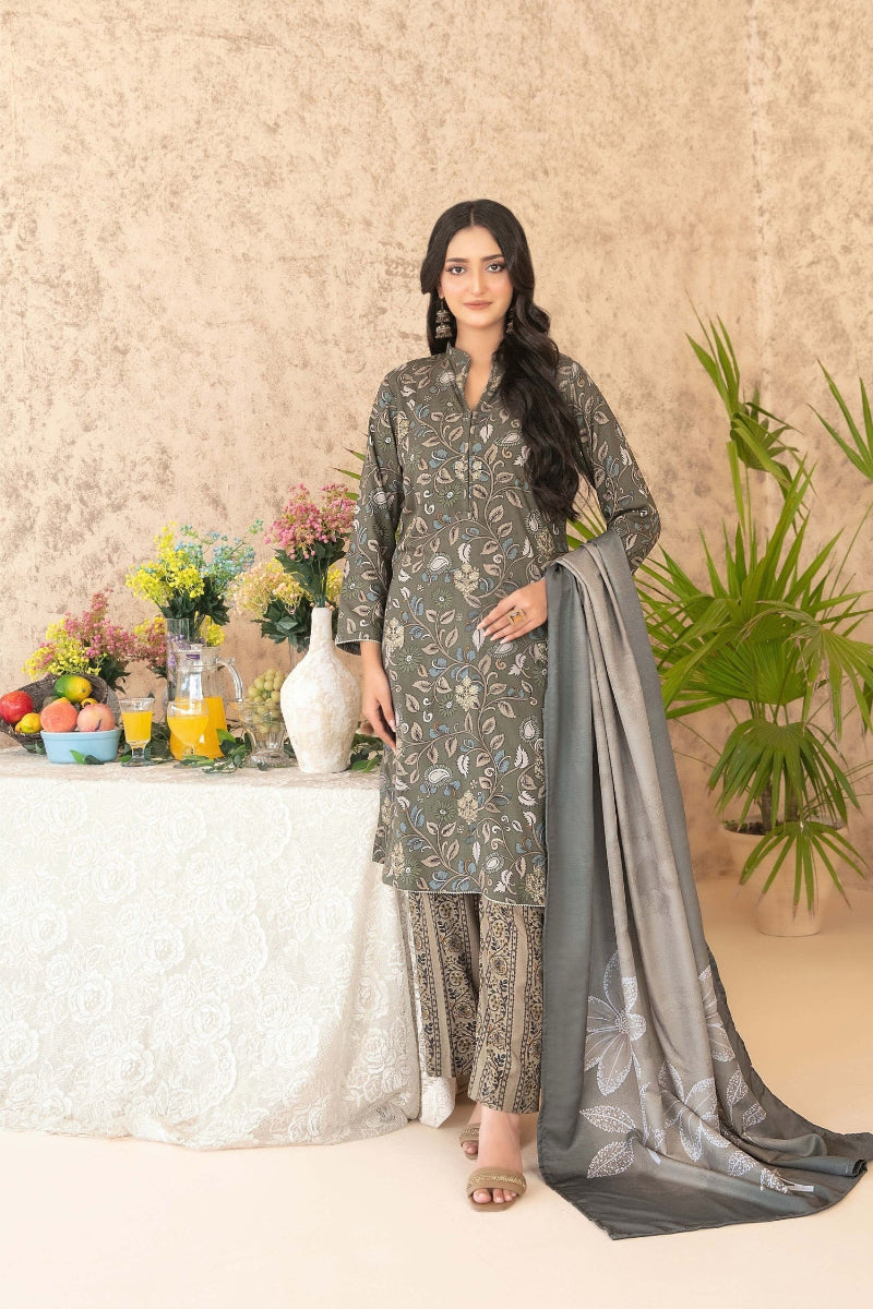 3-Piece Stitched Digital Printed Staple Fabric Collection with Exclusive Shawl Dupatta