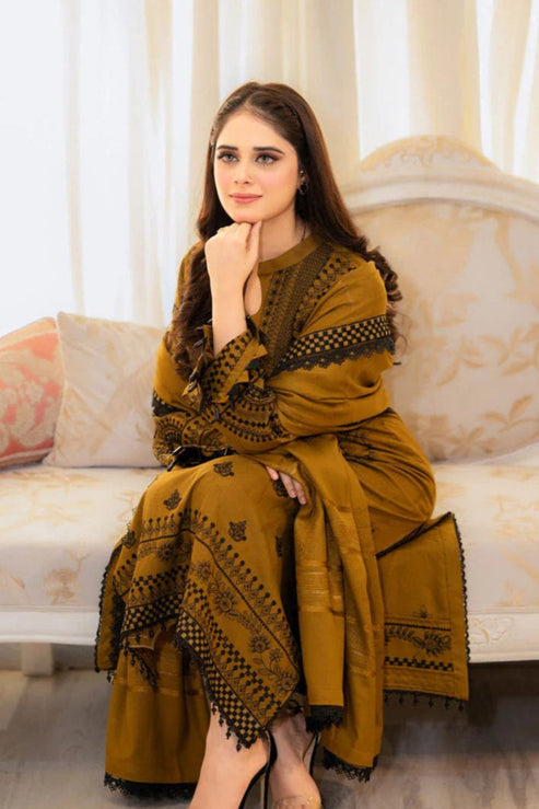 3 Piece Stitched Lawn Suit - Ready To Wear