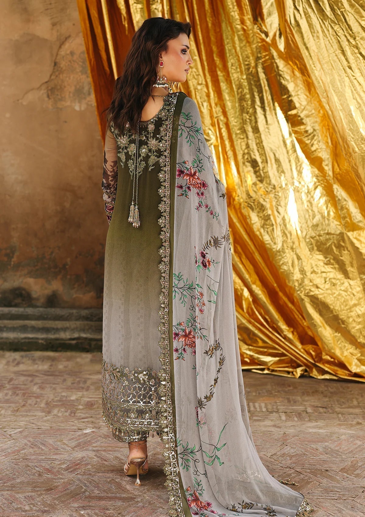 3 Piece Stitched Chiffon Dress
