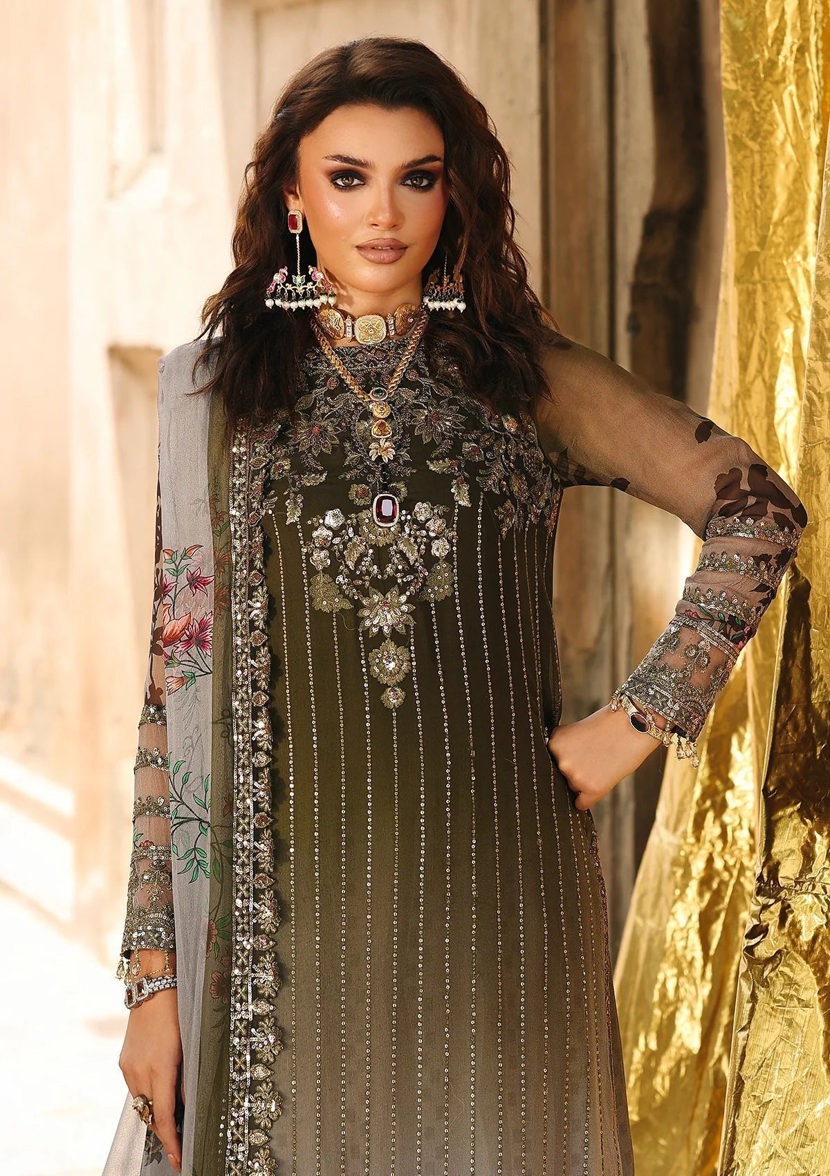 3 Piece Stitched Chiffon Dress