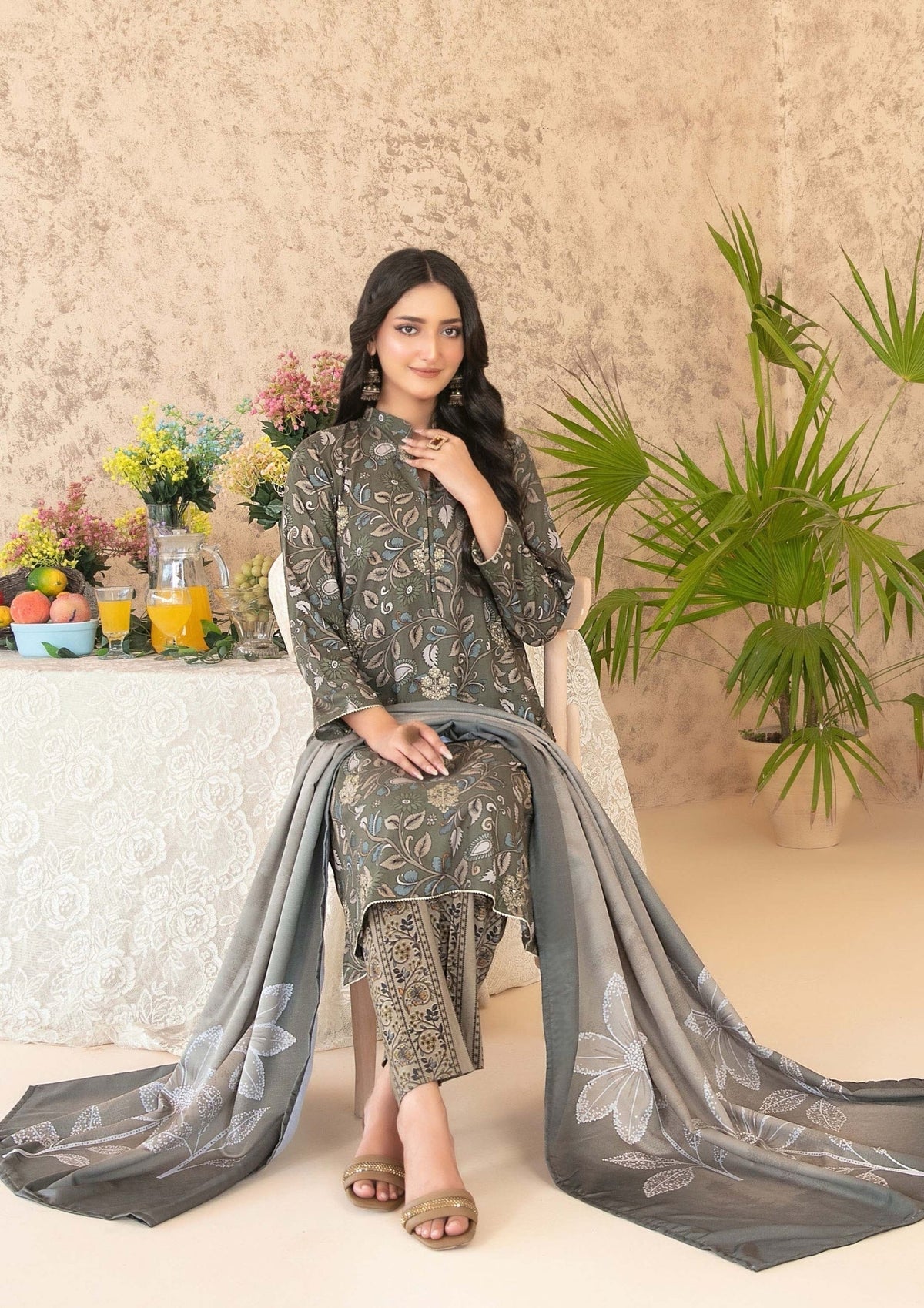 3-Piece Stitched Digital Printed Staple Fabric Collection with Exclusive Shawl Dupatta