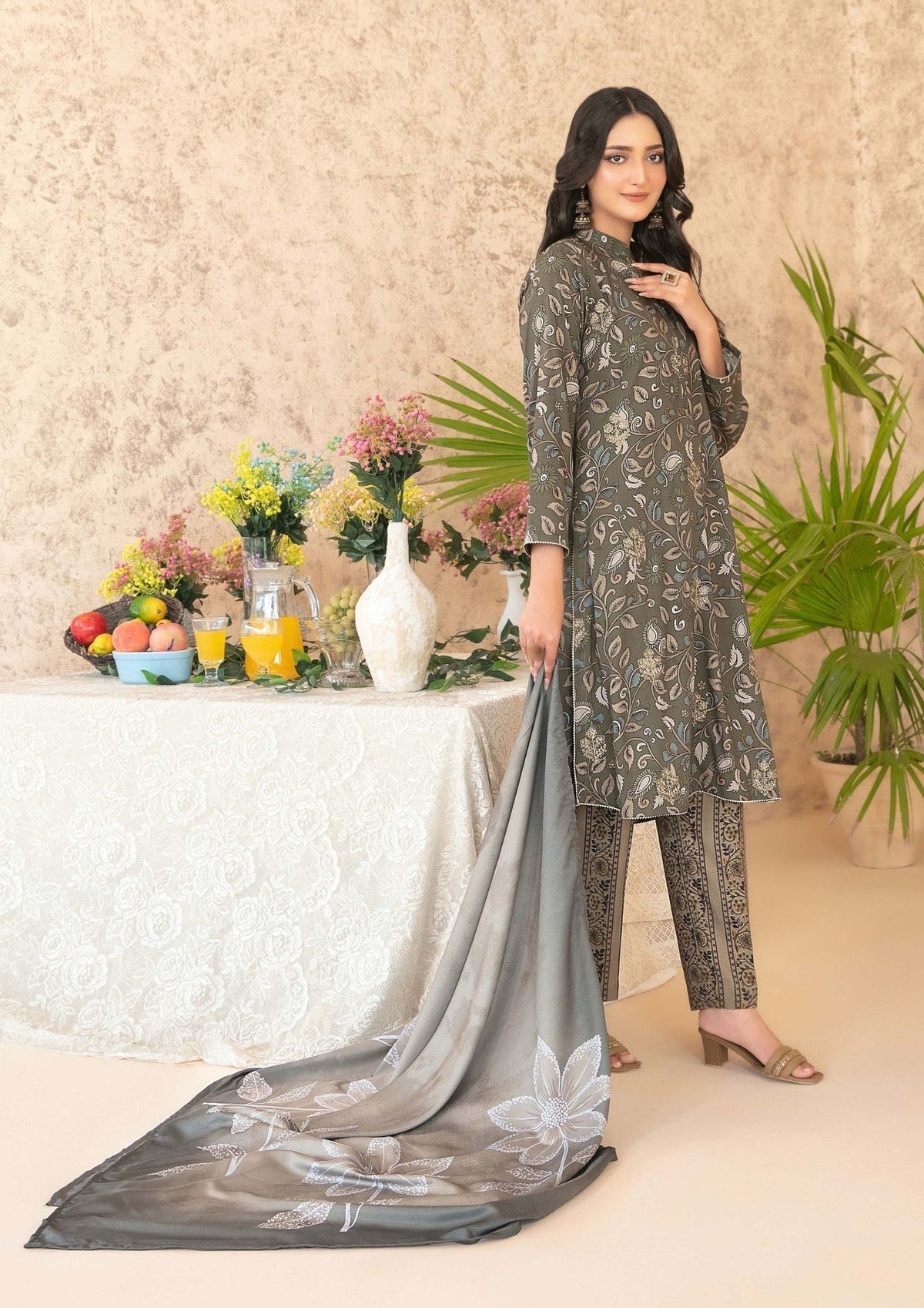 3-Piece Stitched Digital Printed Staple Fabric Collection with Exclusive Shawl Dupatta