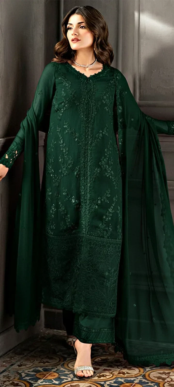 Green 3-Piece Embroidered Suit