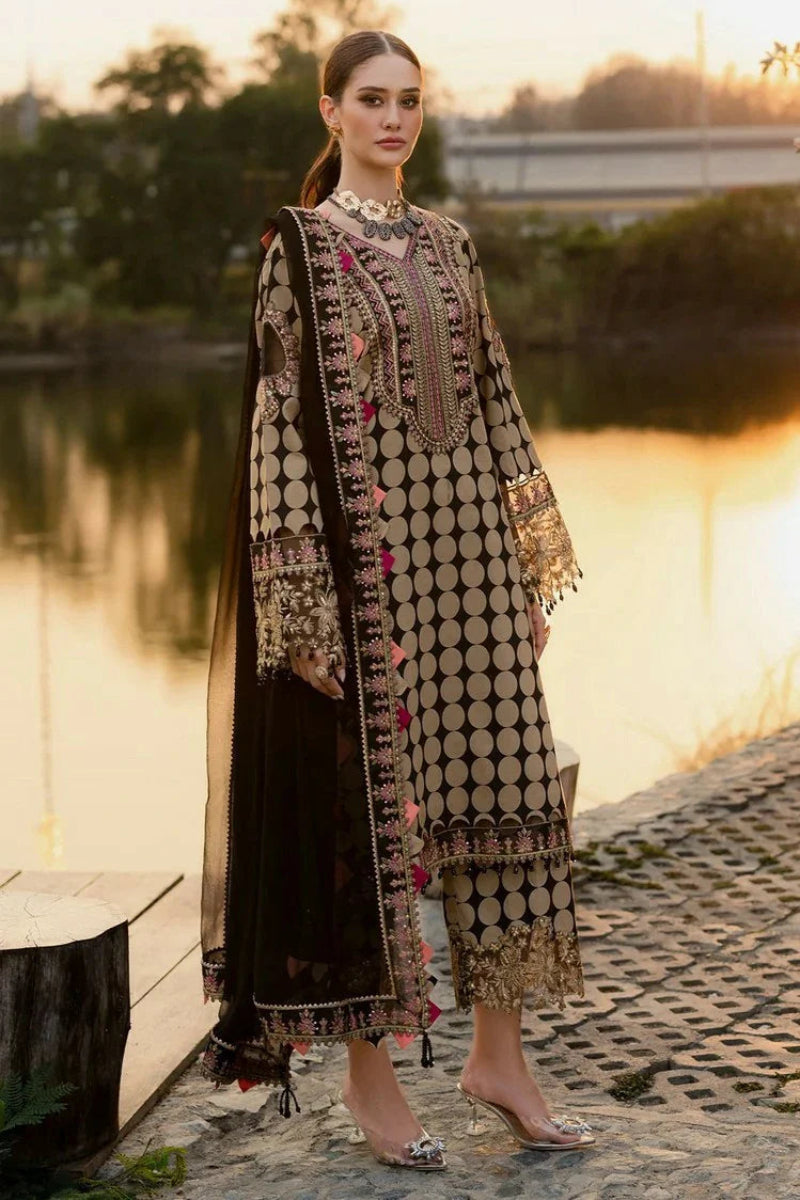 Stitched Embroidered Lawn Suit with Chiffon Dupatta