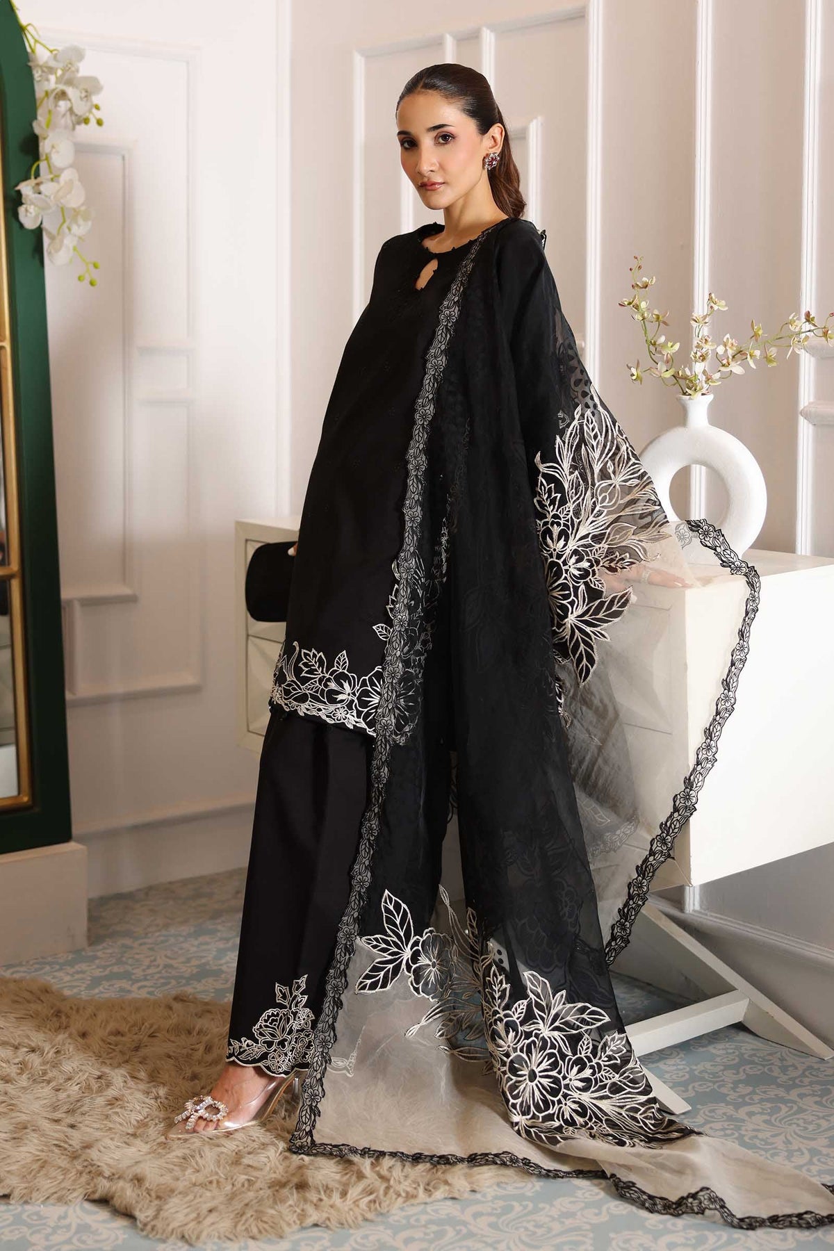 3 Piece Embroidered Dobby Suit