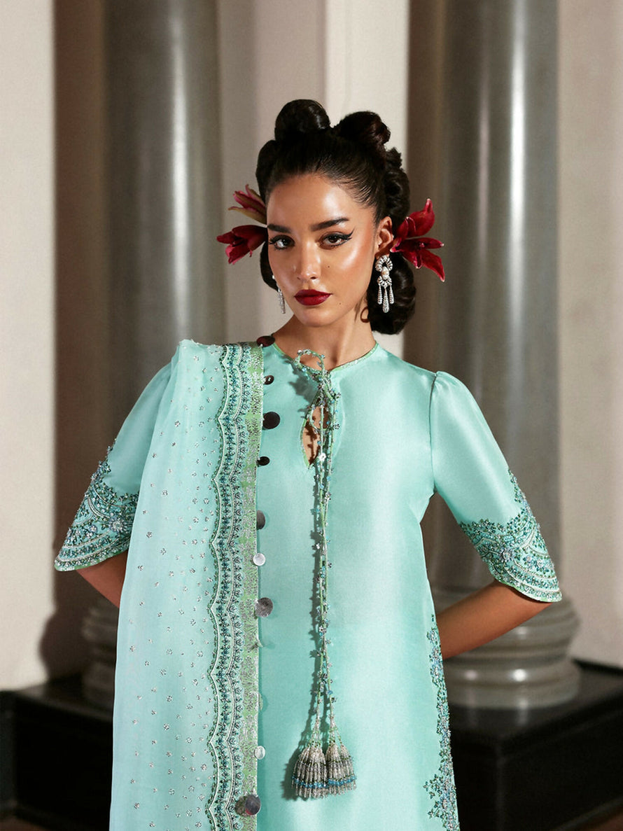 3 Piece Stitched Indian Raw Silk  Suit - Ready to Wear