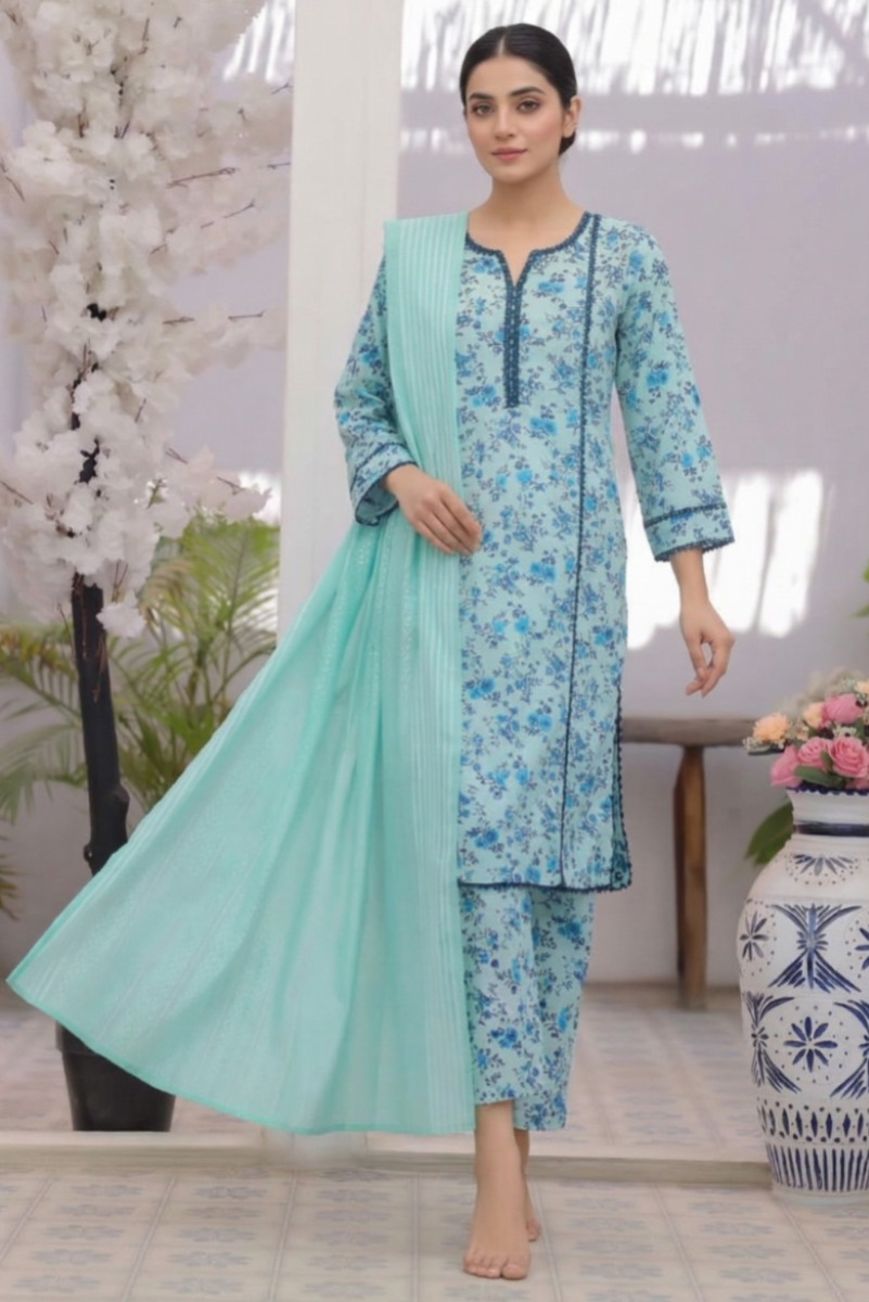 03-Piece Printed Lawn Suit - Ready TO Wear