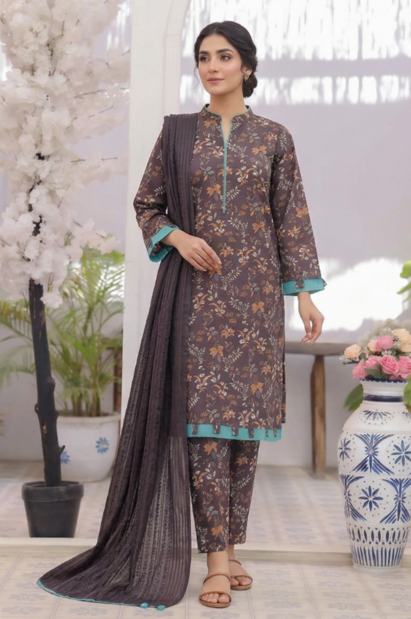 03-Piece Printed Lawn Suit - Ready TO Wear