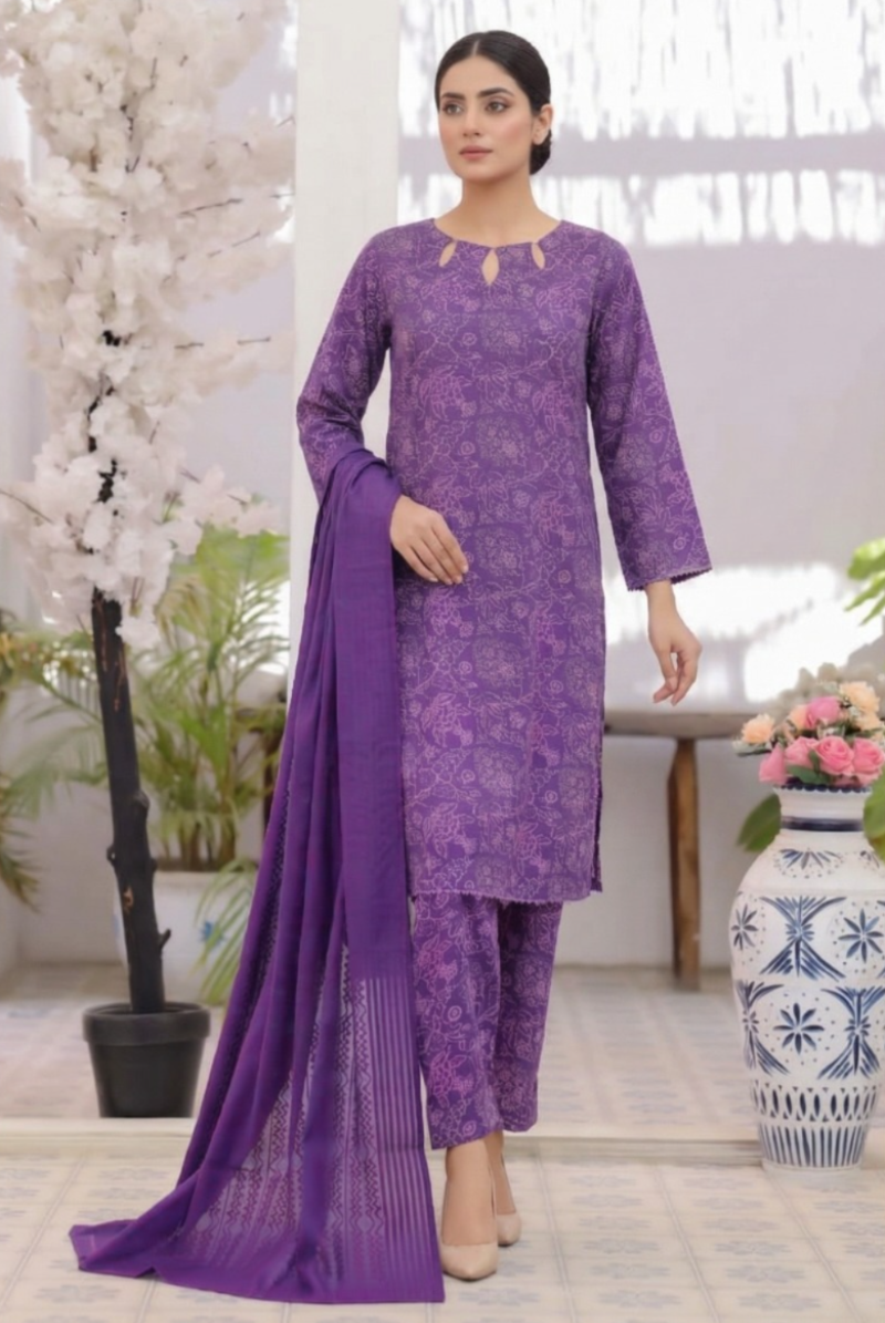 03-Piece Printed Lawn Suit - Ready TO Wear