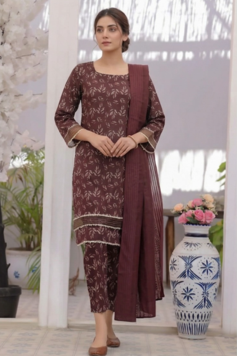 03-Piece Printed Lawn Suit - Ready TO Wear