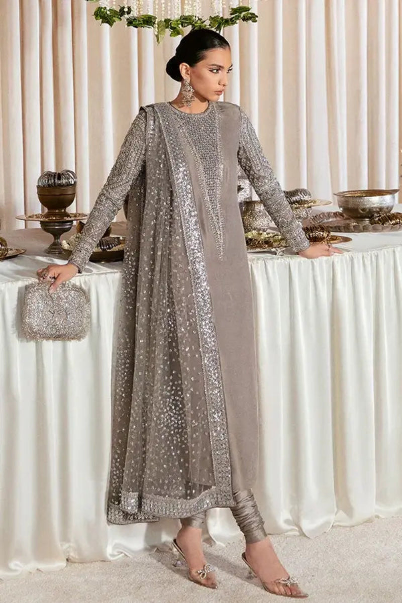 3 piece stitched Raw silk suit