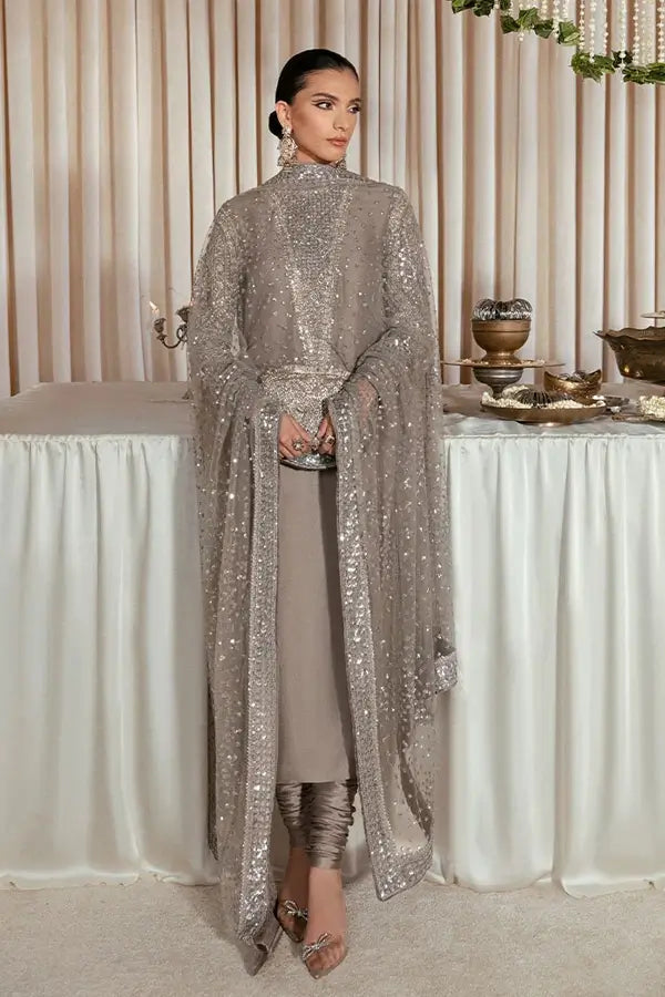 3 piece stitched Raw silk suit
