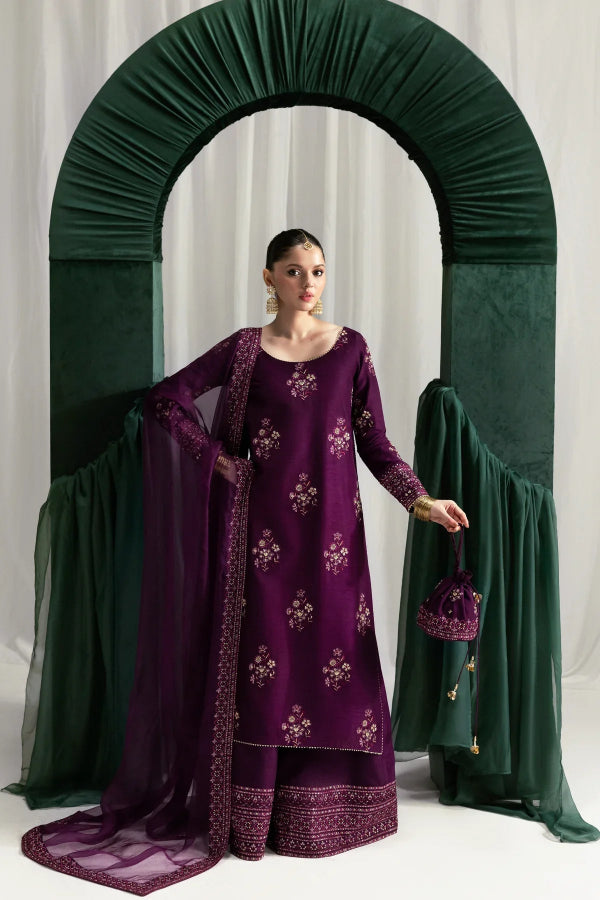 3 Piece Stitched Raw Silk Suit - Ready to Wear