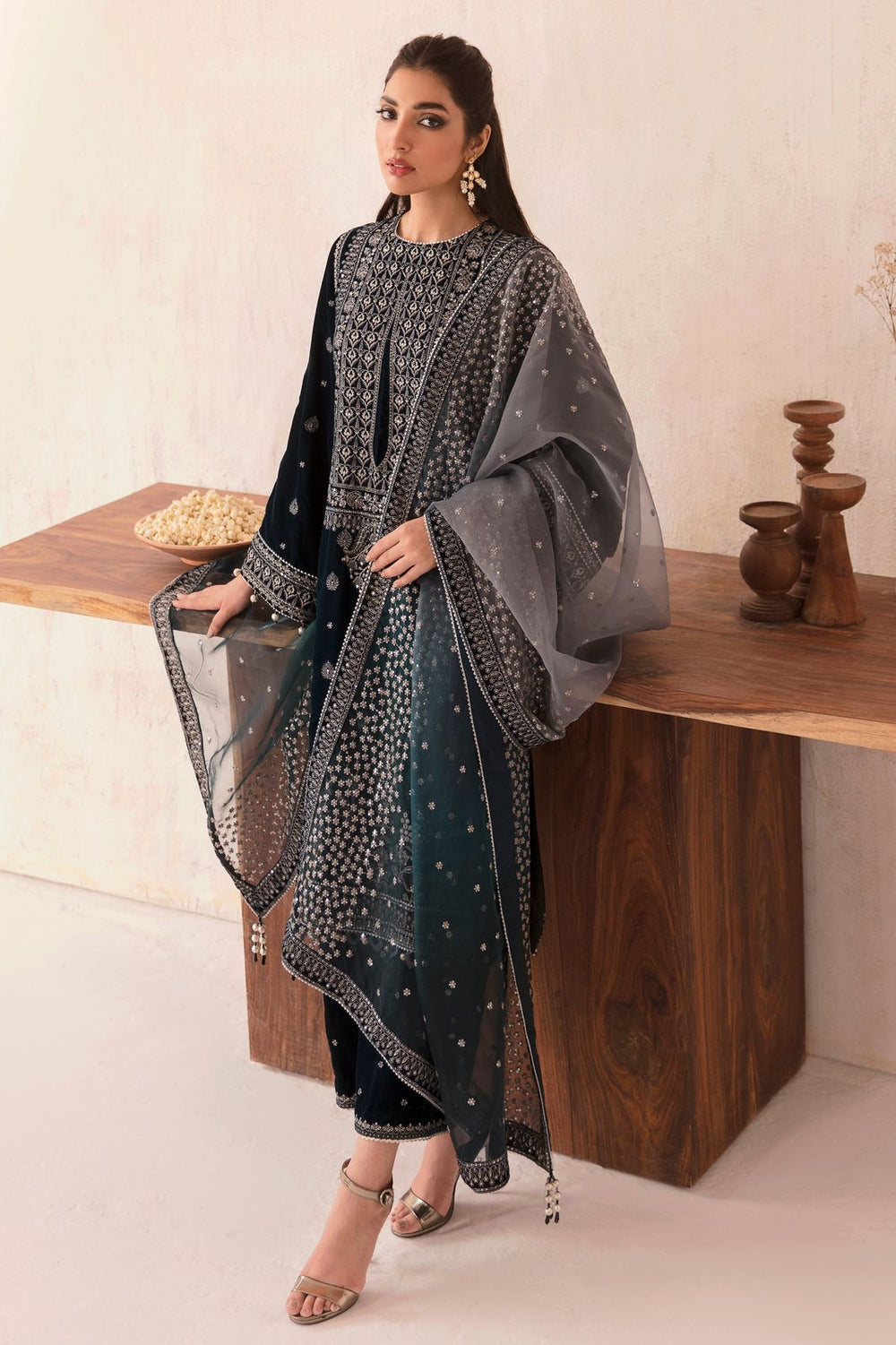 3 Piece  Stitched Velvet  Suit - Ready to Wear