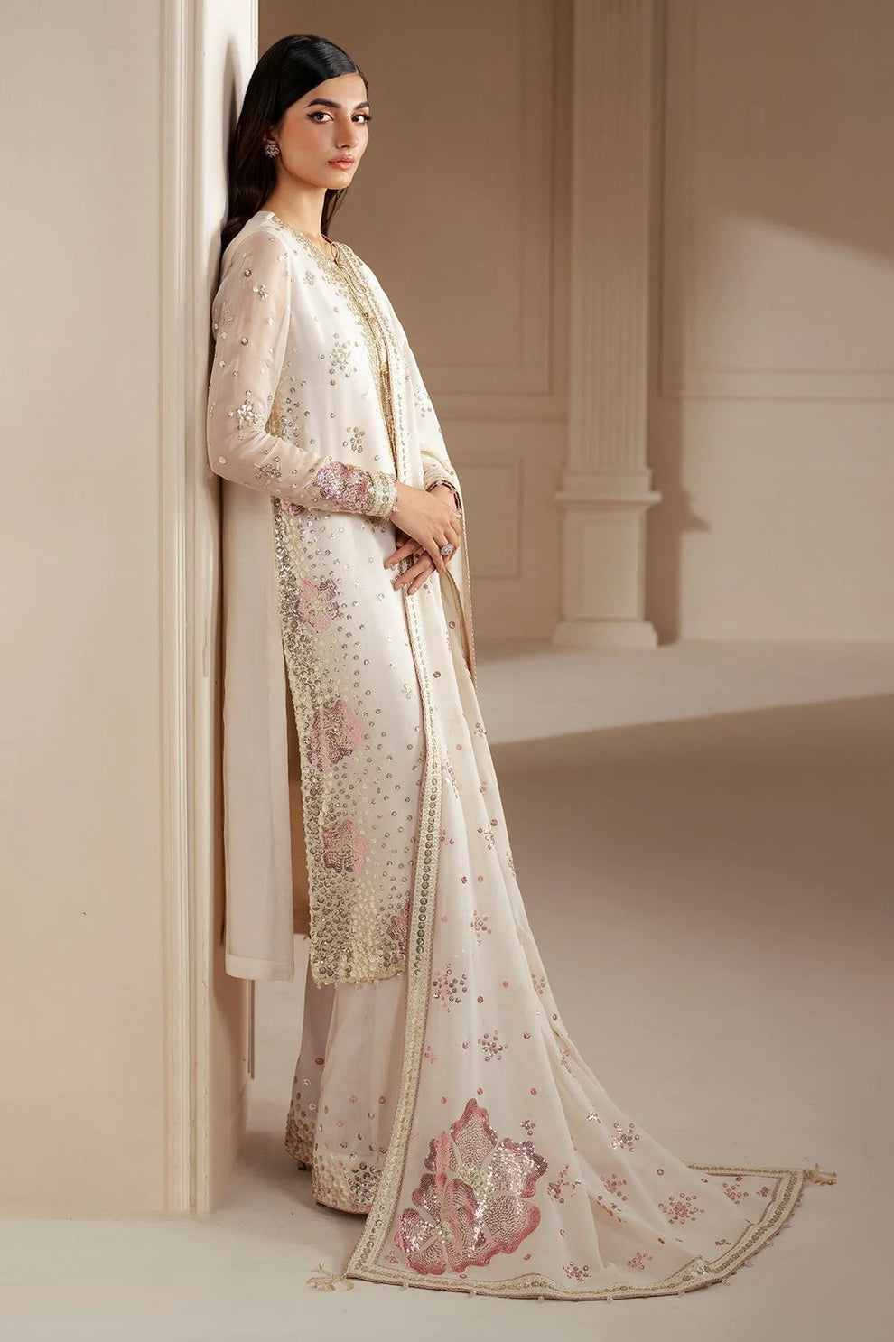 3 Piece Chiffon Embroidered Stitched Suit