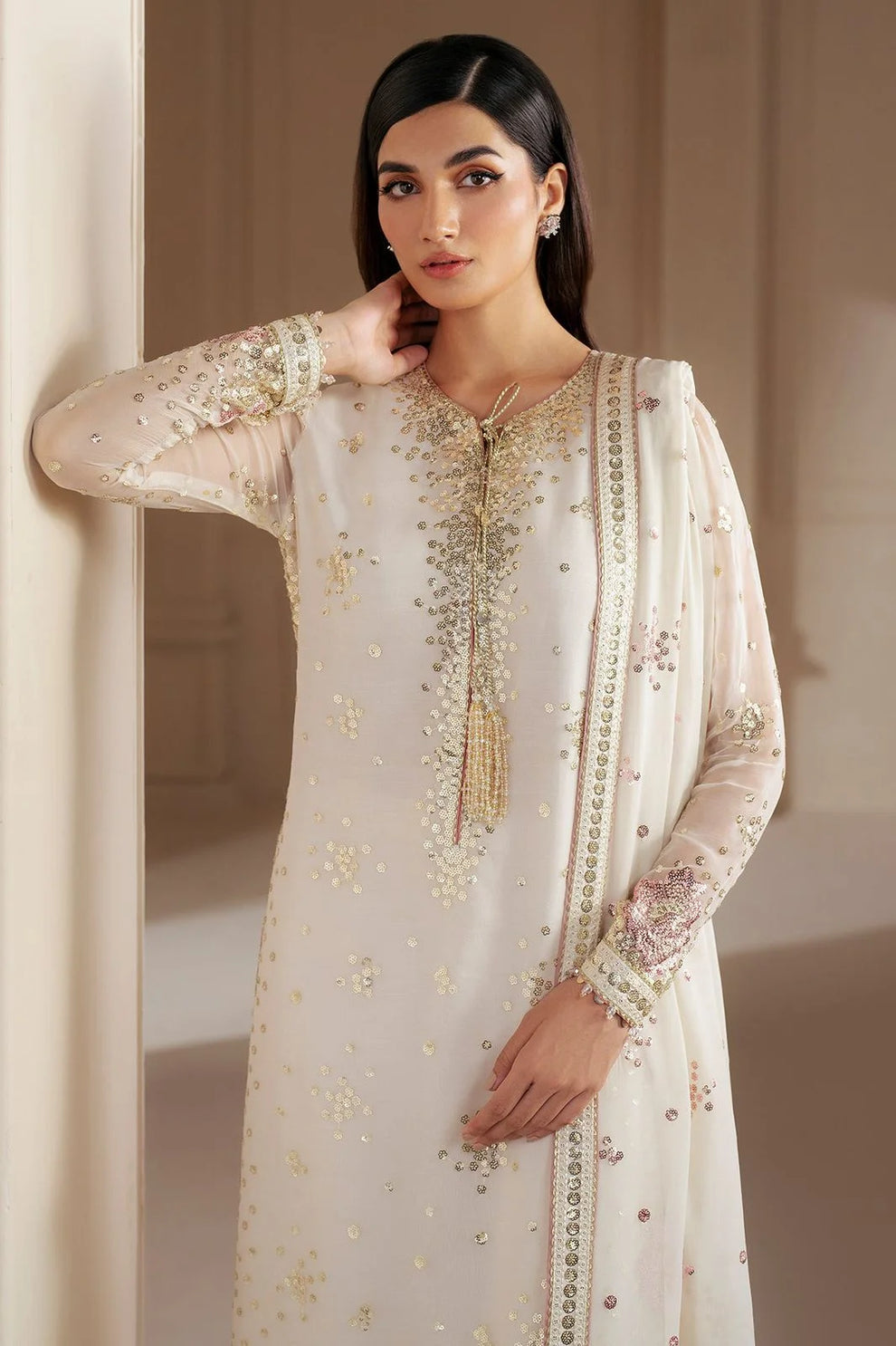 3 Piece Chiffon Embroidered Stitched Suit