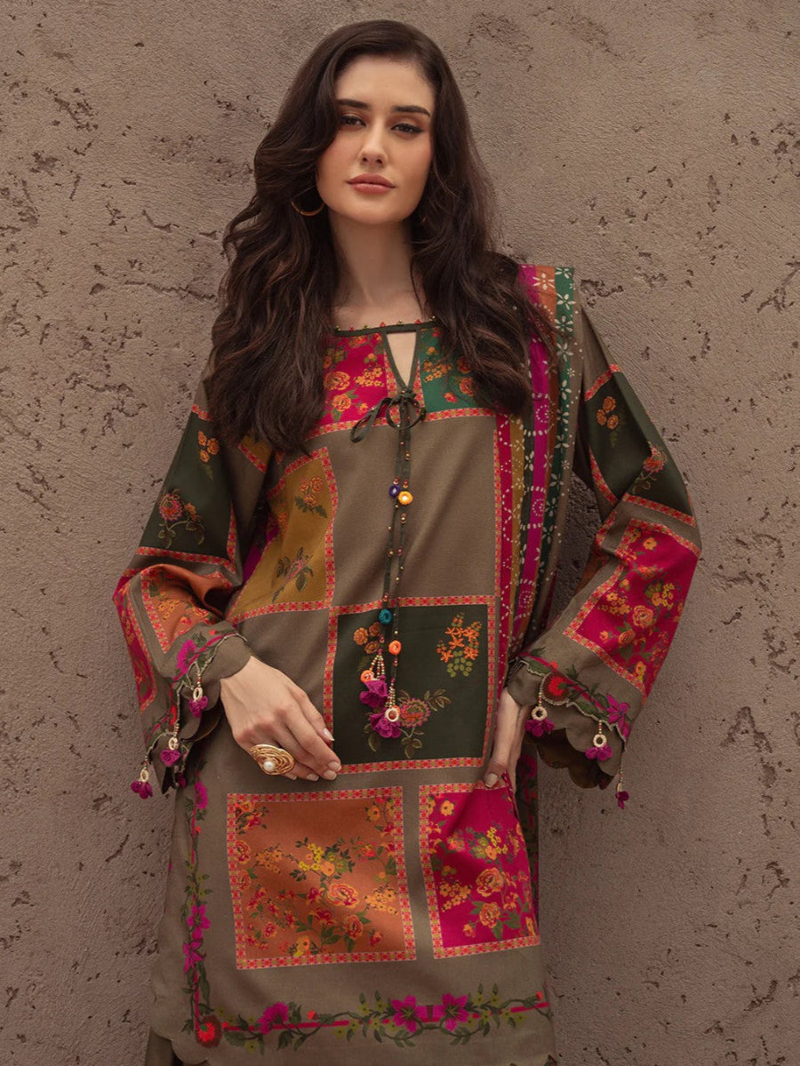 Olive Patchwork Lawn Suit | Ready-to-Wear 3-Piece Set