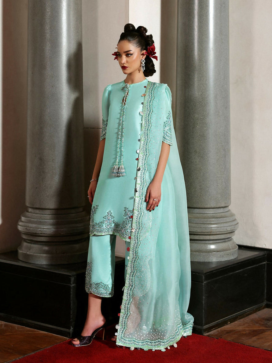 3 Piece Stitched Indian Raw Silk  Suit - Ready to Wear