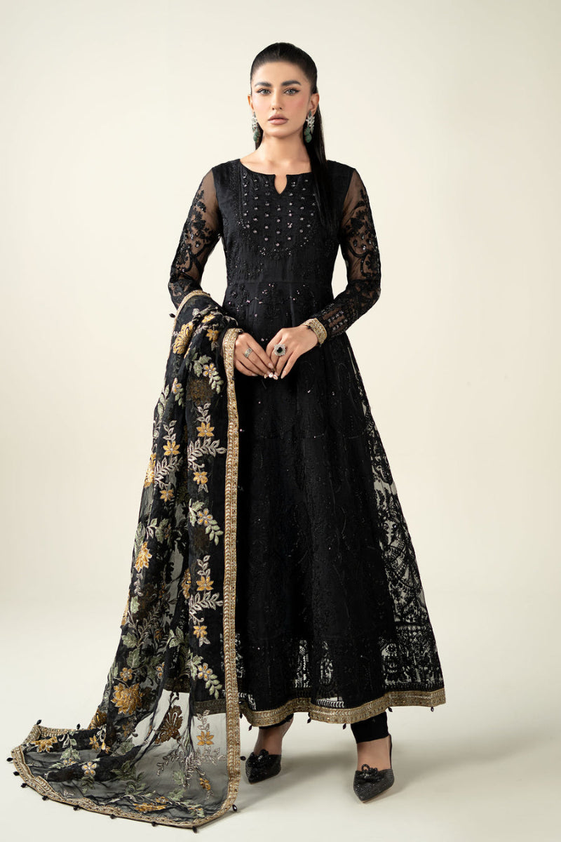 Luxury Black Embroidered Net Maxi with Heavy Embellished Dupatta