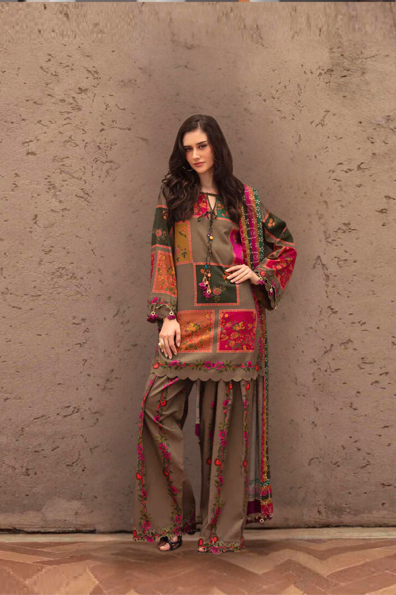 Olive Patchwork Lawn Suit | Ready-to-Wear 3-Piece Set