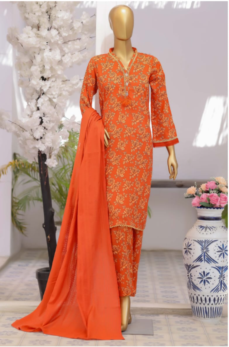 03-Piece Printed Lawn Suit - Ready TO Wear