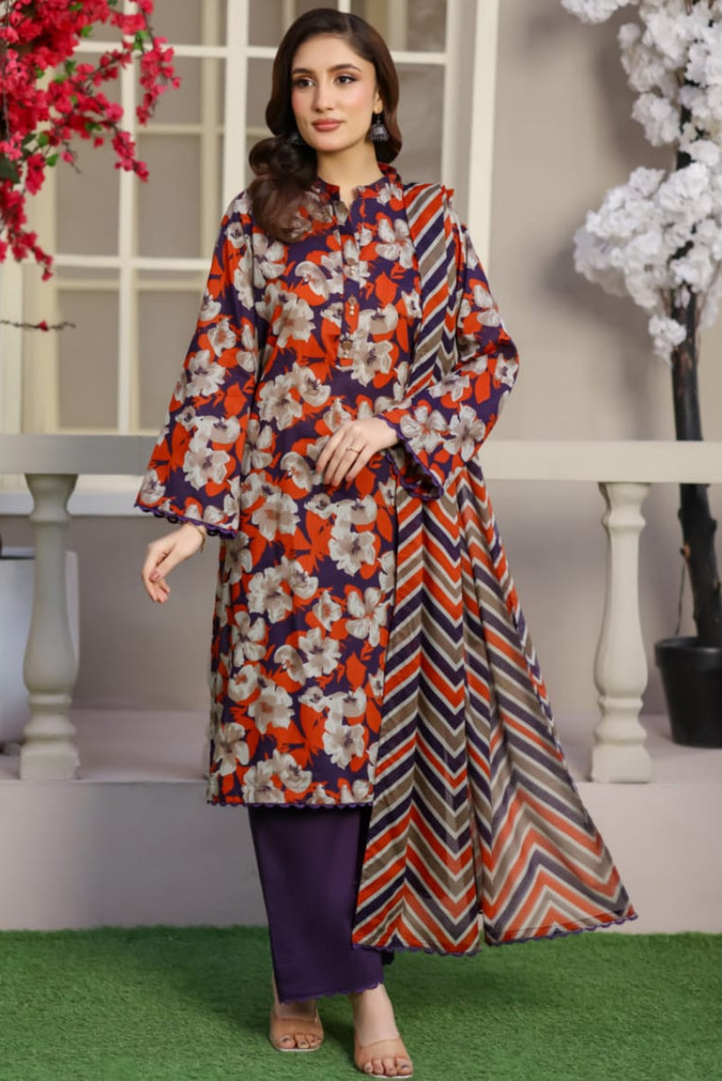 03-Piece Printed Lawn Suit - Ready To Wear