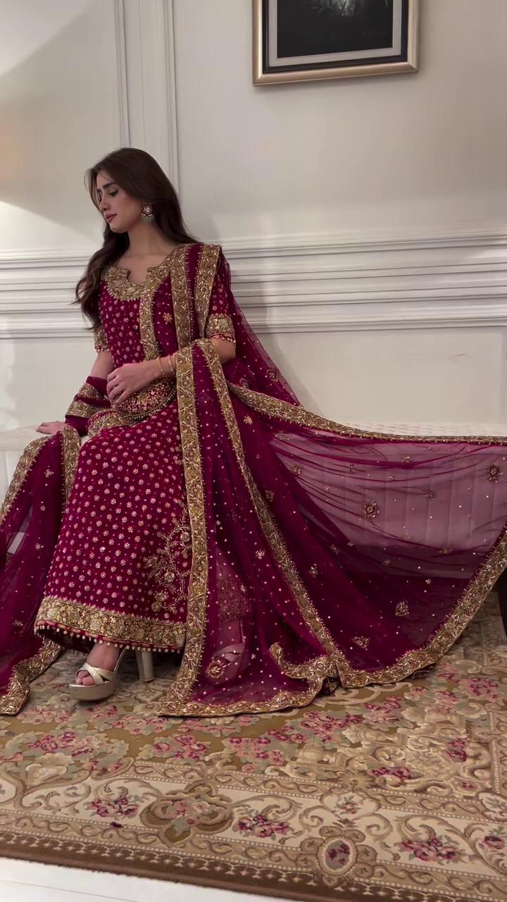 Luxury Chiffon Suit with Adda Work & Matching Clutch | Elegant Festive & Wedding Wear