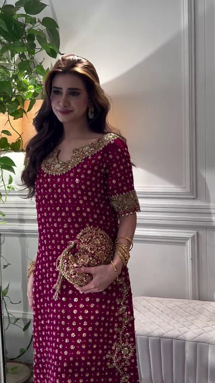 Luxury Chiffon Suit with Adda Work & Matching Clutch | Elegant Festive & Wedding Wear