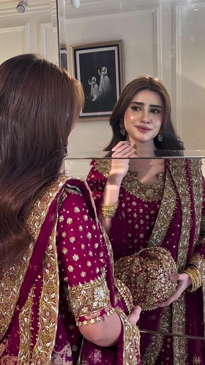 Luxury Chiffon Suit with Adda Work & Matching Clutch | Elegant Festive & Wedding Wear