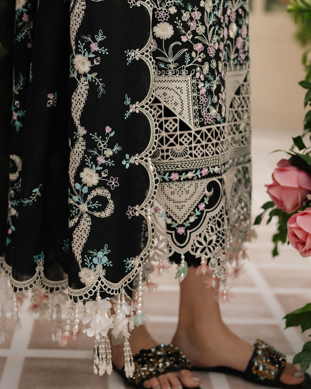 Noir Geometric Cutwork - Embroidered Lawn Suit | Ready To Wear