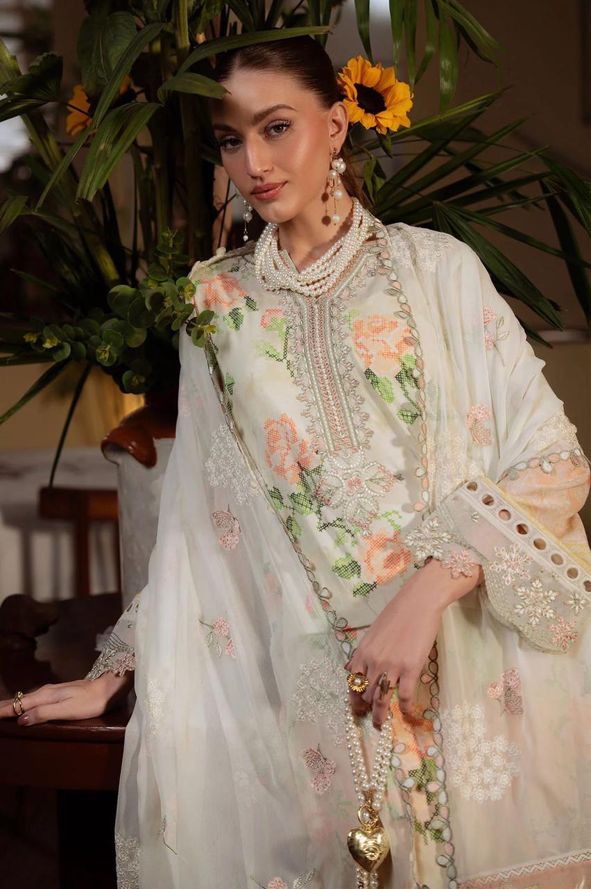 03-Piece Printed Lawn Suit With Chiffon Dupatta | Ready To Wear