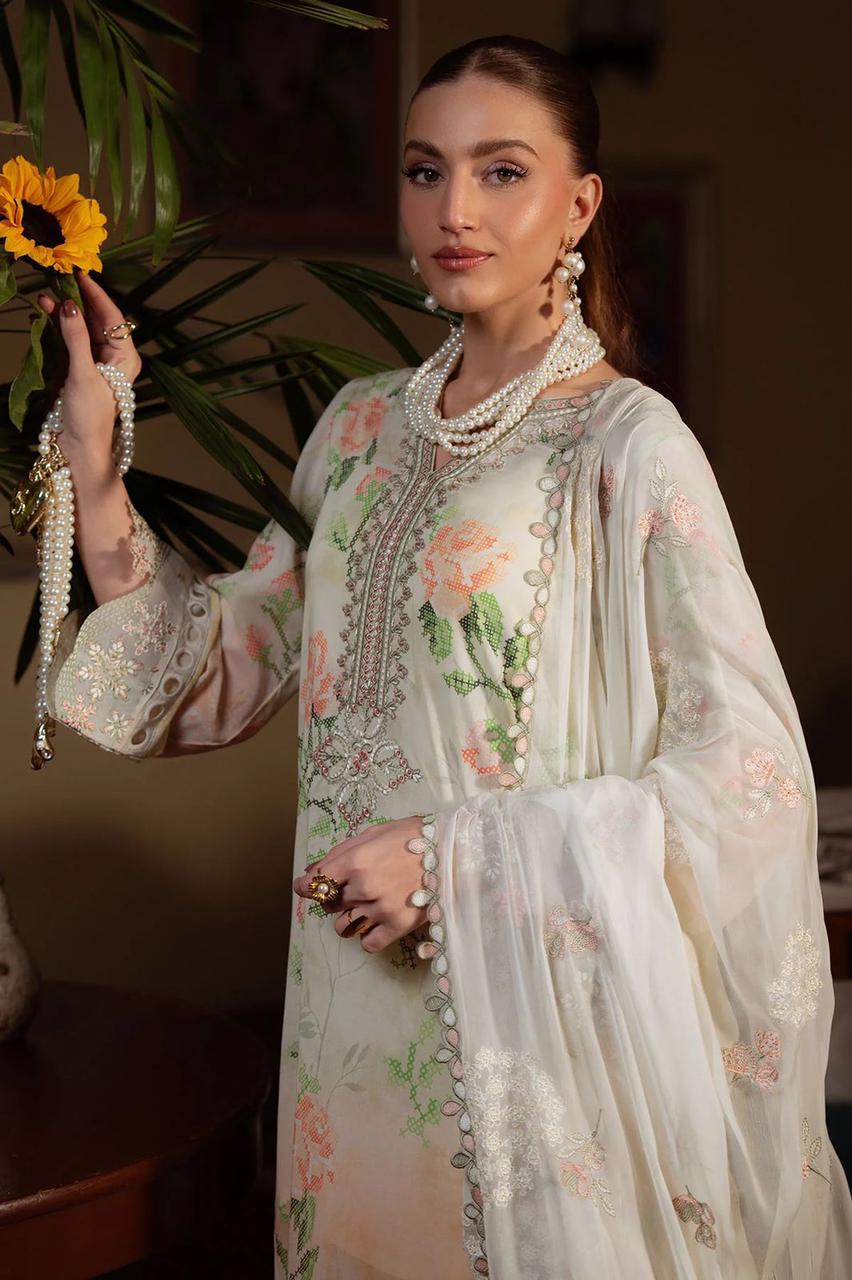 03-Piece Printed Lawn Suit With Chiffon Dupatta | Ready To Wear