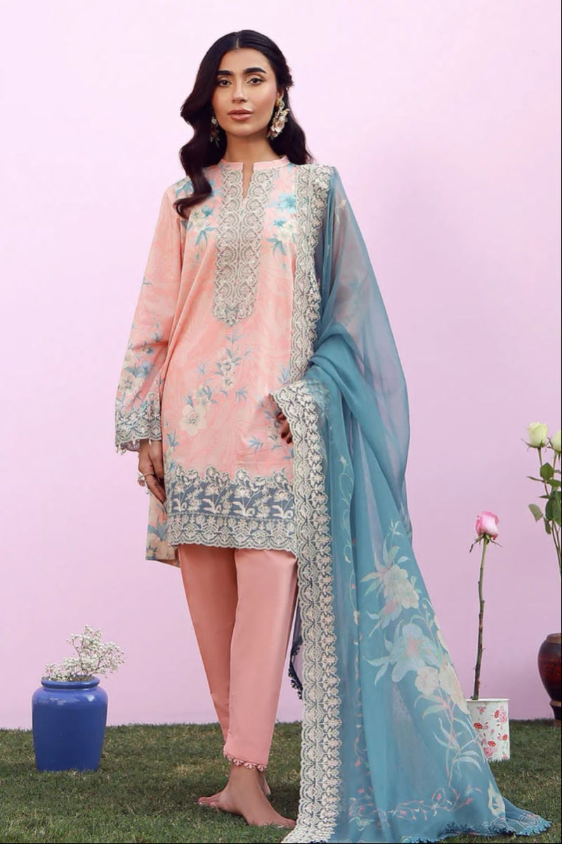 3 Piece Printed Lawn With Chiffon Dupatta
