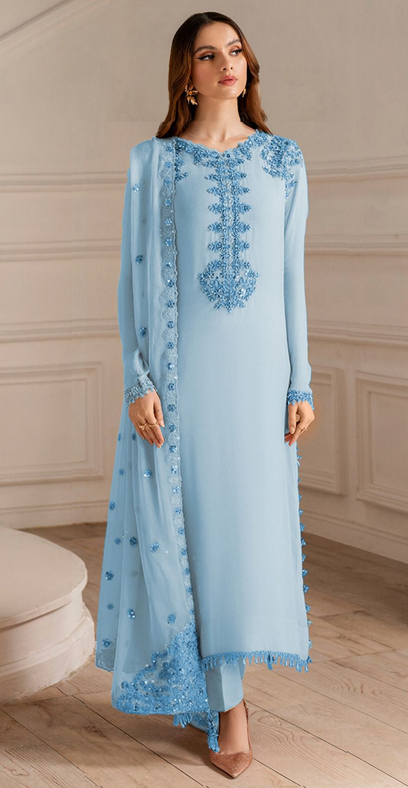Luxury Formals Chiffon & Malai 3-Piece Suit