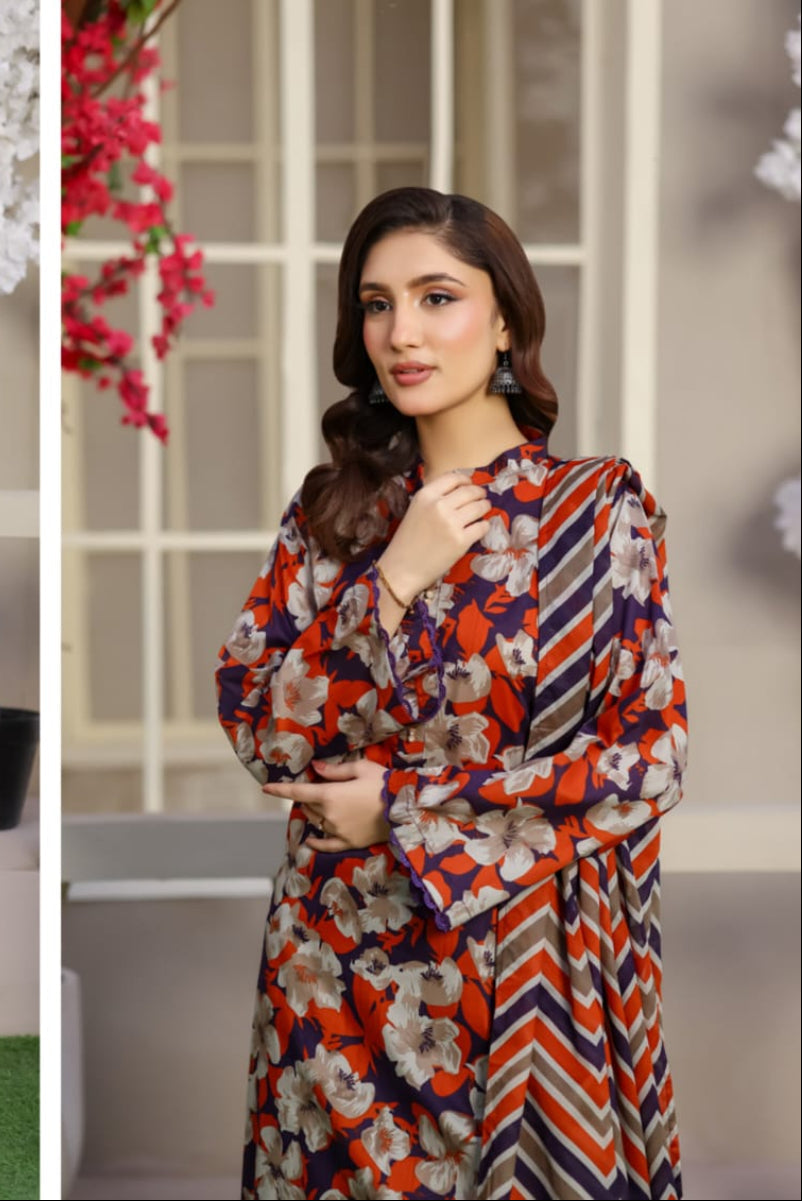 03-Piece Printed Lawn Suit - Ready To Wear