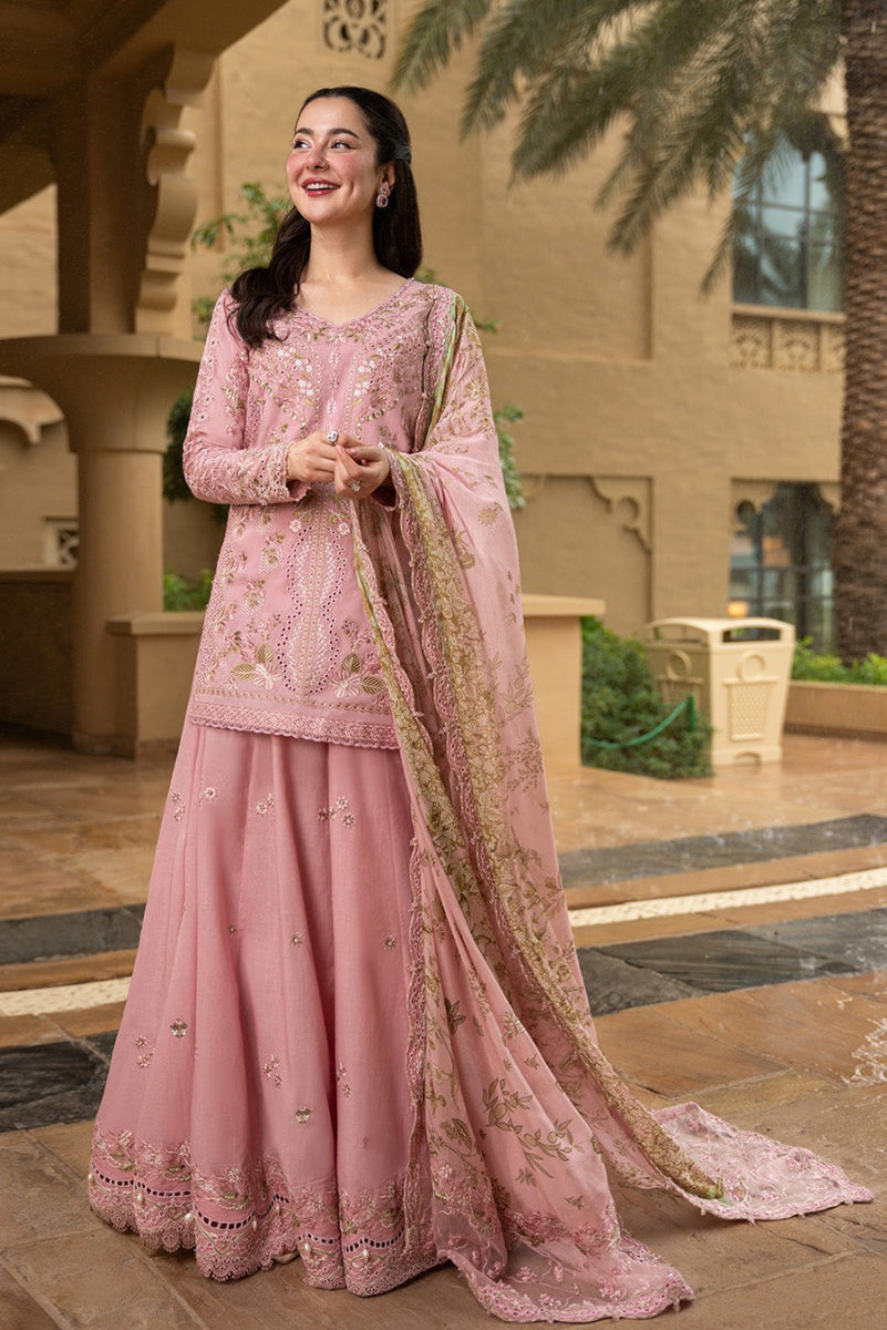 Tea Pink - 03 Piece Lawn Sharara Suit | Ready To Wear