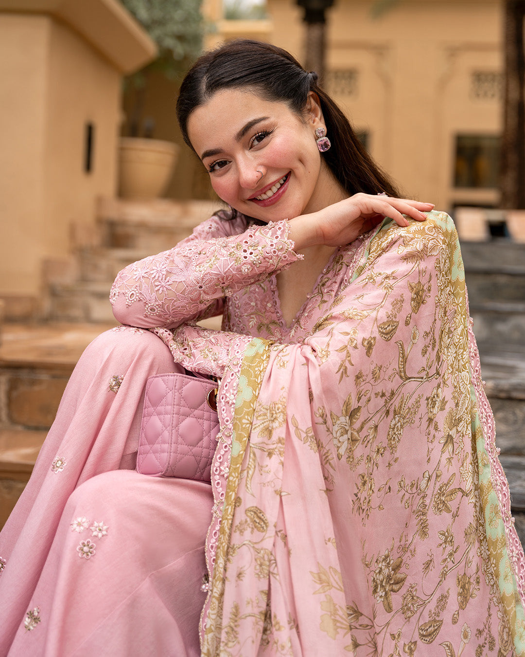 Tea Pink - 03 Piece Lawn Sharara Suit | Ready To Wear