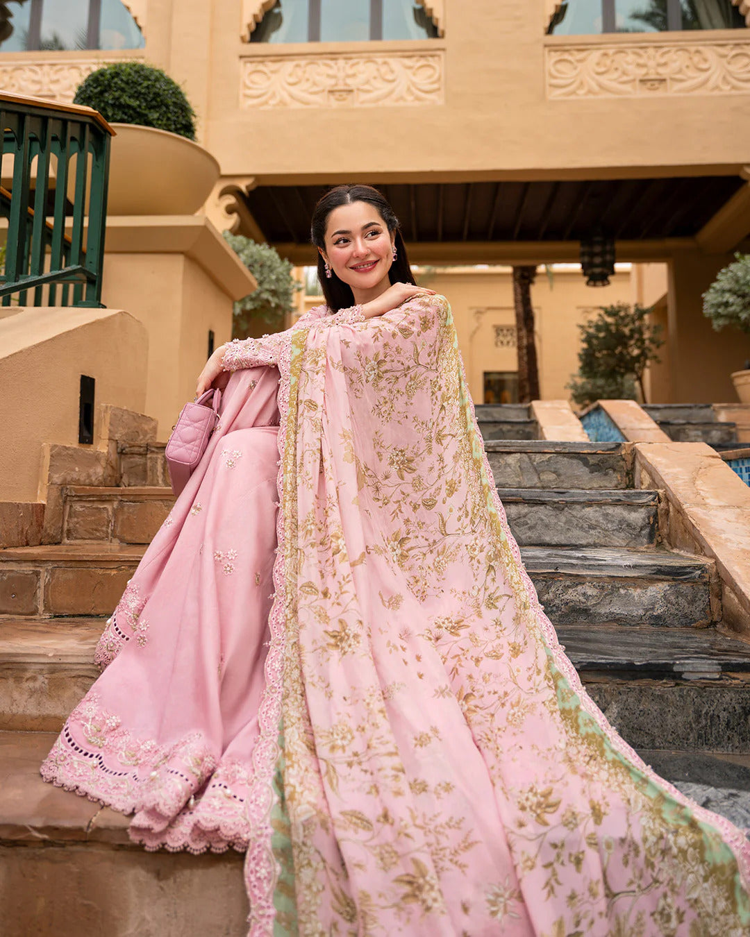 Tea Pink - 03 Piece Lawn Sharara Suit | Ready To Wear