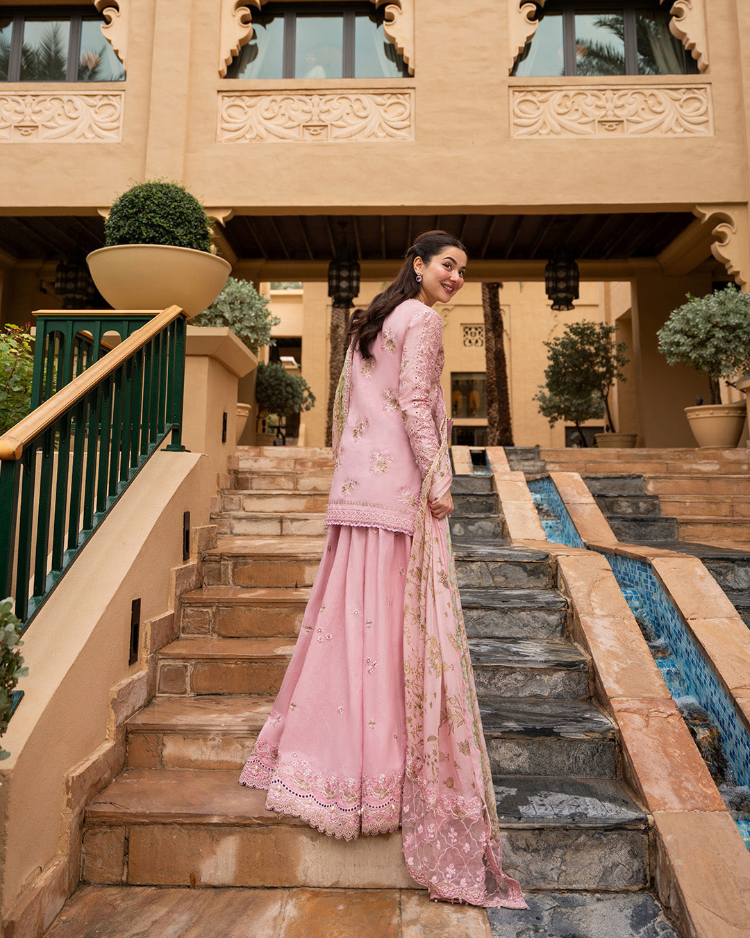 Tea Pink - 03 Piece Lawn Sharara Suit | Ready To Wear